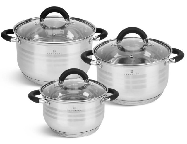 Набор нержавеющих кастрюль 6 предметов (2л, 3л, 4л) с многослойным дном Edenberg EB-2411
Набор нержавеющих кастрюль 6 предметов (2л, 3л, 4л) с многослойным дном Edenberg EB-2411