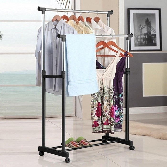 Стойка-вешалка телескопическая Double Pole Clothes для одежды и обуви, напольная на колесиках, Черный
Стойка-вешалка телескопическая Double Pole Clothes для одежды и обуви, напольная на колесиках, Черный