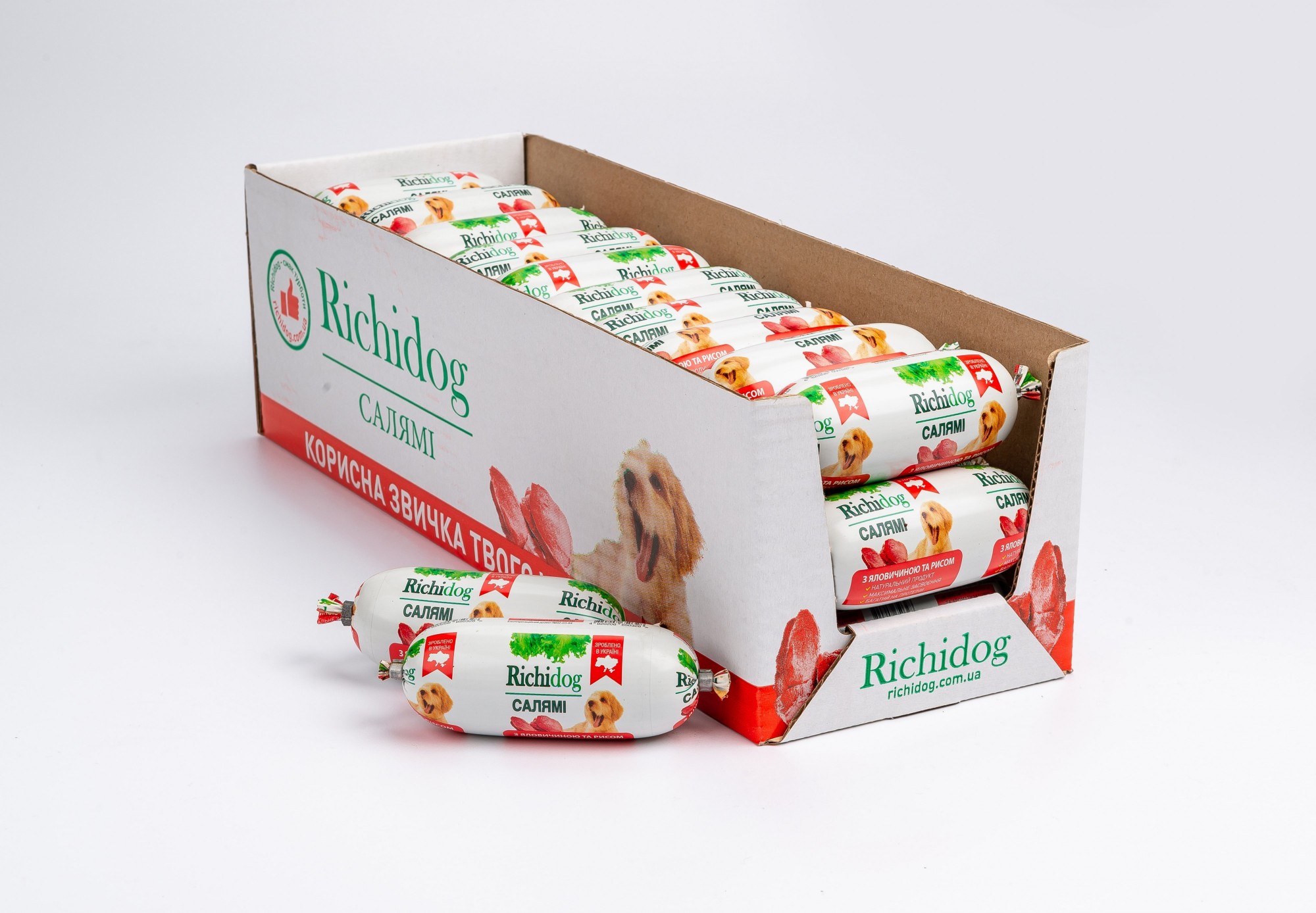 Ящик корма-паштета салями для собак Richi Dog c говядиной и рисом 30 шт. по 120 г
Ящик корма-паштета салями для собак Richi Dog c говядиной и рисом 30 шт. по 120 г