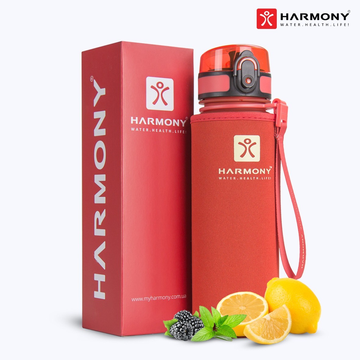 Бутылка для воды Harmony Total Sunrise 0,5 л. с контейнером для фруктов и защитным неопреновым чехлом
Бутылка для воды Harmony Total Sunrise 0,5 л. с контейнером для фруктов и защитным неопреновым чехлом