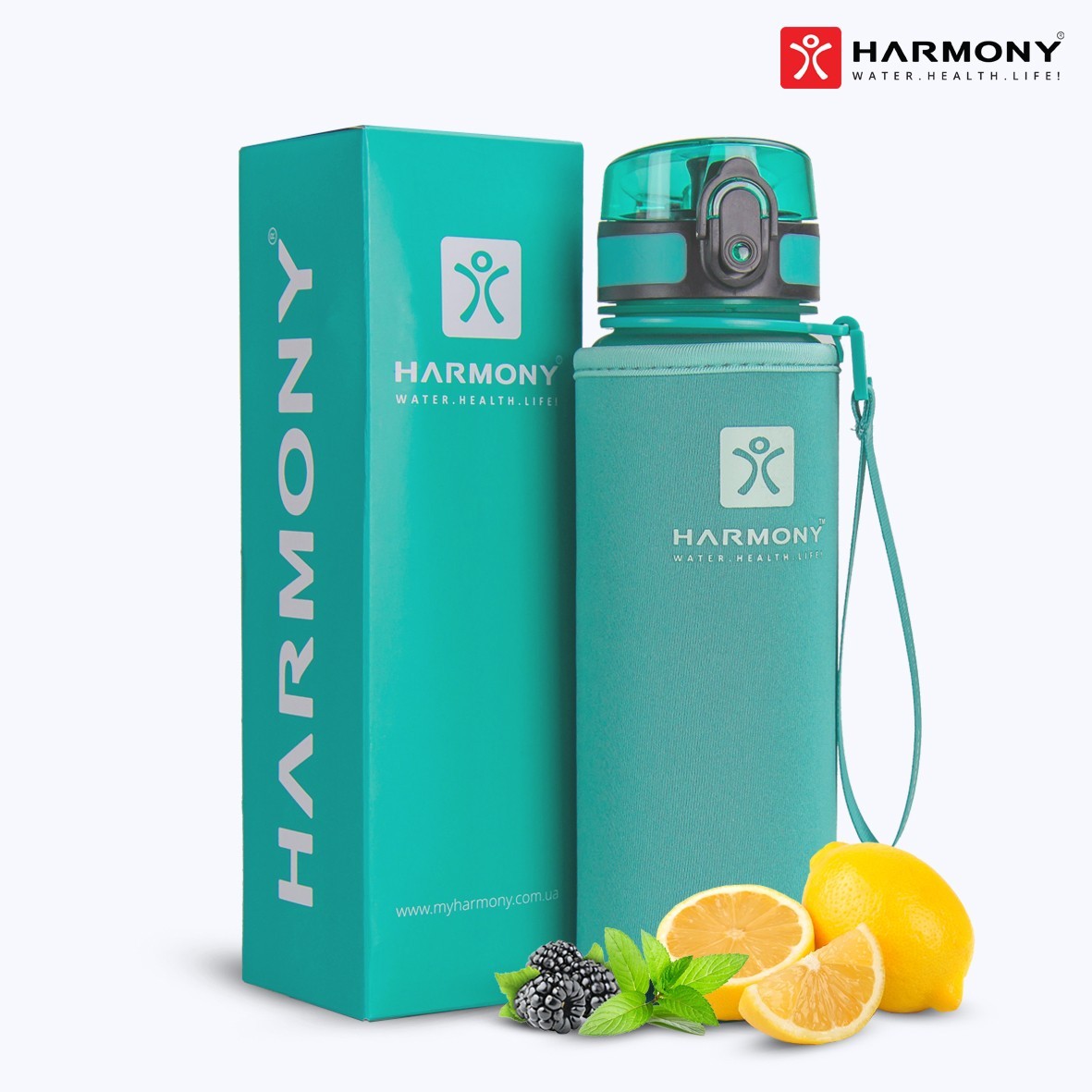 Бутылка для воды Harmony Total Aqua 0,5 л. с контейнером для фруктов и защитным неопреновым чехлом
Бутылка для воды Harmony Total Aqua 0,5 л. с контейнером для фруктов и защитным неопреновым чехлом