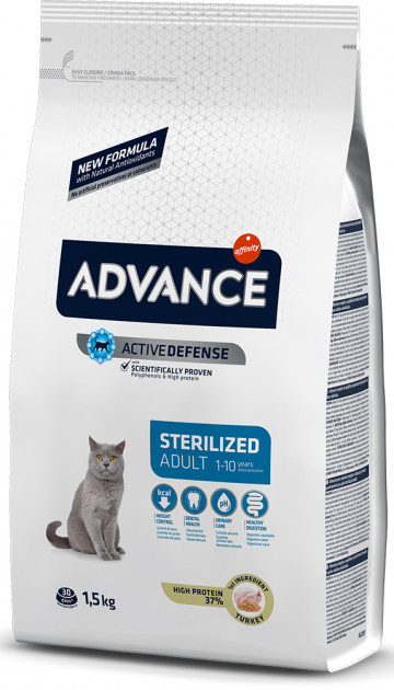 Advance Cat Sterilized, сухой корм для стерилизованных котов с индейкой, 1.5 кг.
Advance Cat Sterilized, сухой корм для стерилизованных котов с индейкой, 1.5 кг.