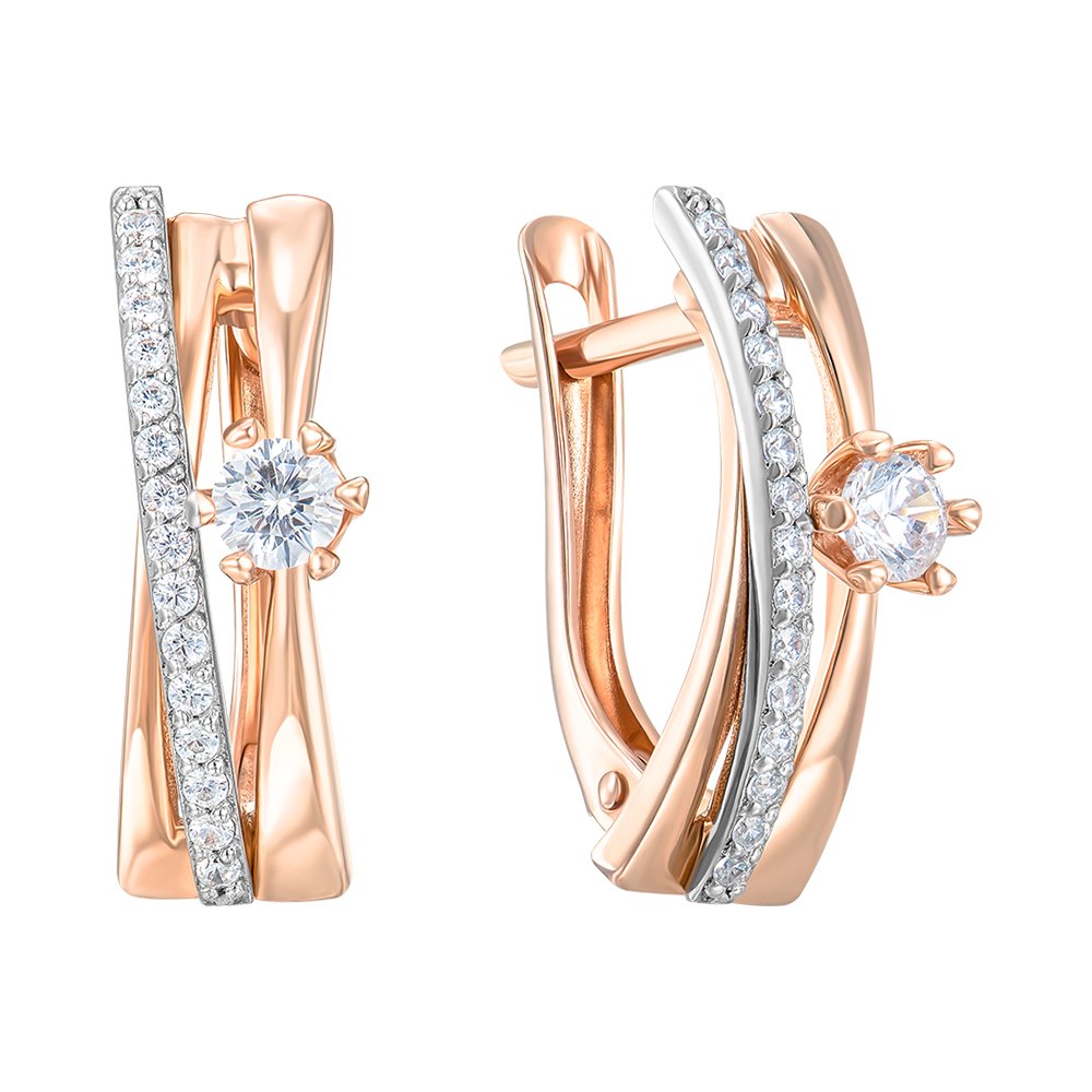 Серьги из красного золота с фианитами 000151244 
Серьги из красного золота с фианитами 000151244