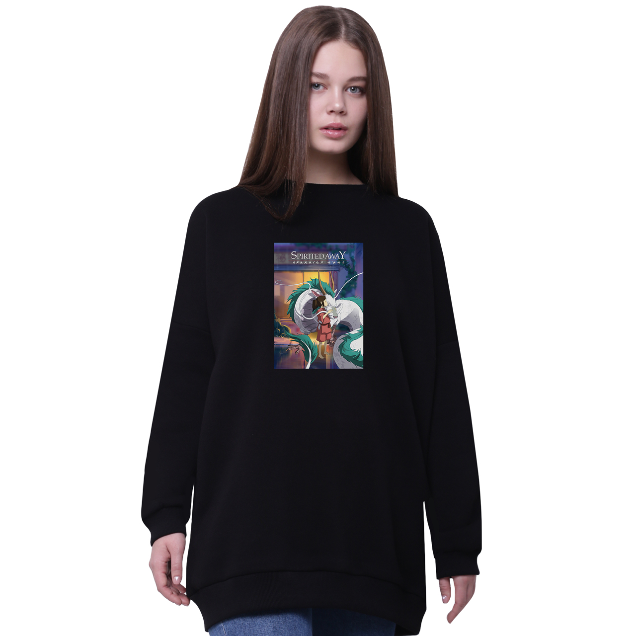 Свитшот для девочек удлиненный Тихиро Огино Сэн и Хаку Унесённые призраками (Spirited Away) Черный (35963-2829-6) 164 см 
Свитшот для девочек удлиненный Тихиро Огино Сэн и Хаку Унесённые призраками (Spirited Away) Черный (35963-2829-6) 164 см