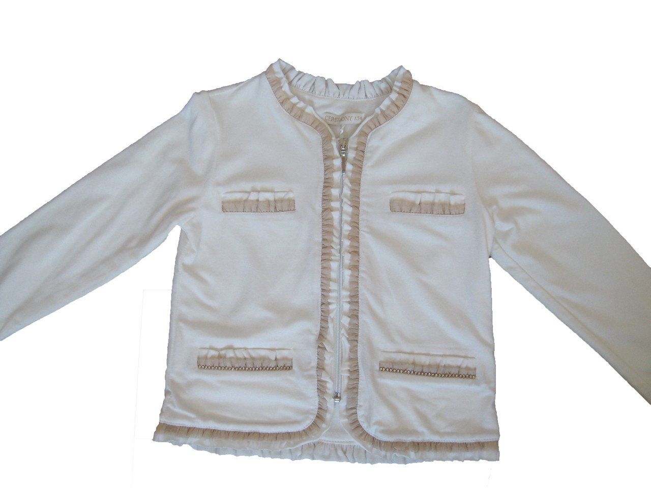 Жакет для девочки Ceremony 29577 белый с бежевым 134
Жакет для девочки Ceremony 29577 белый с бежевым 134