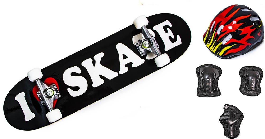 Скейтборд деревянный с комплектом защиты Scale Sports I love skate черно белый цвет
Скейтборд деревянный с комплектом защиты Scale Sports I love skate черно белый цвет