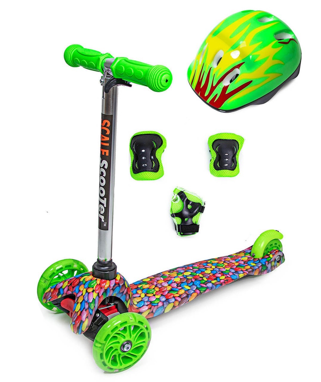 Детский самокат Scale Sports Mini M&Ms с комплектом защиты зеленый цвет светящиеся колеса
Детский самокат Scale Sports Mini M&Ms с комплектом защиты зеленый цвет светящиеся колеса