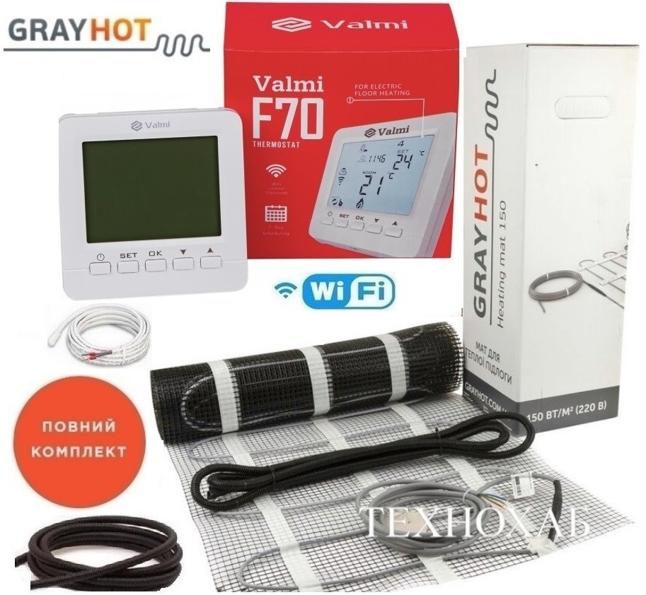 Кабельный мат Grayhot 10,2м²/ 1531Ват/ 150Вт/м² теплый пол электрический под плитку с программируемым терморегулятором Valmi F70 Wi-Fi
Кабельный мат Grayhot 10,2м²/ 1531Ват/ 150Вт/м² теплый пол электрический под плитку с программируемым терморегулятором Valmi F70 Wi-Fi