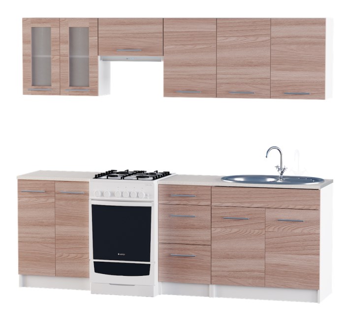 Кухня модульная со столешницей и врезной мойкой с сифоном Эко № 3 набор 2.3 м Ясень Шимо темный 
Кухня модульная со столешницей и врезной мойкой с сифоном Эко № 3 набор 2.3 м Ясень Шимо темный