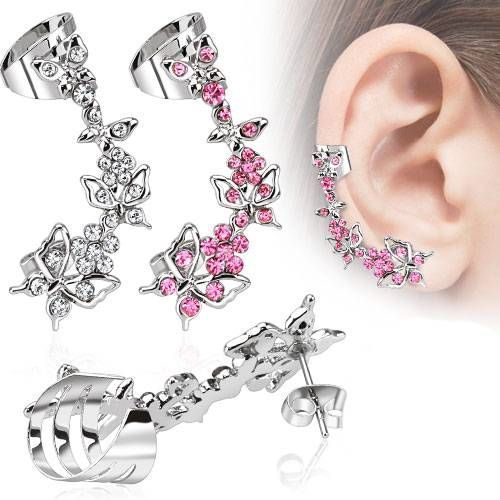 Кафф из стали Spikes EC-13287 с бабочками и фианитами (На левое ухо, цвет: прозрачный) 
Кафф из стали Spikes EC-13287 с бабочками и фианитами (На левое ухо, цвет: прозрачный)