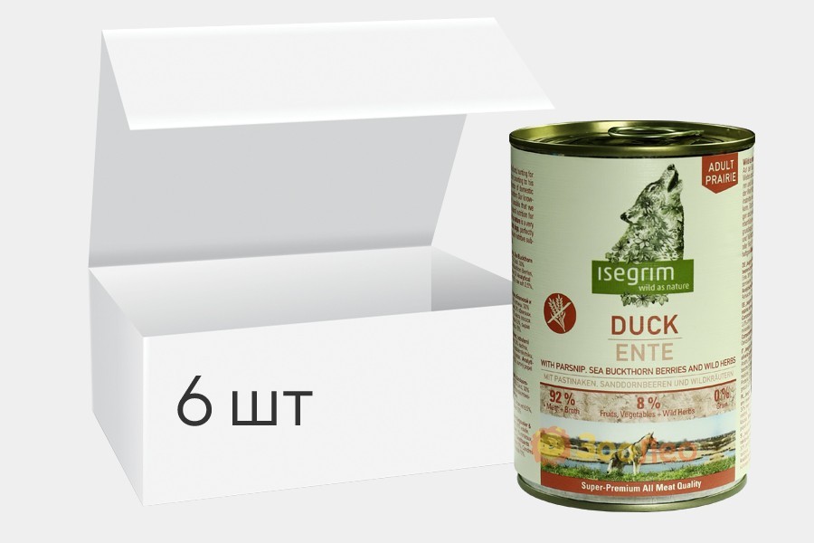Упаковка влажного корма для собак isegrim adult prairie утка с пастернаком, облепихой и дикими травами 400г 6шт
Упаковка влажного корма для собак isegrim adult prairie утка с пастернаком, облепихой и дикими травами 400г 6шт