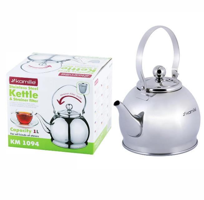 Чайник-заварник из нержавеющей стали с ситечком Kamille KM-1094 1 л 
Чайник-заварник из нержавеющей стали с ситечком Kamille KM-1094 1 л
