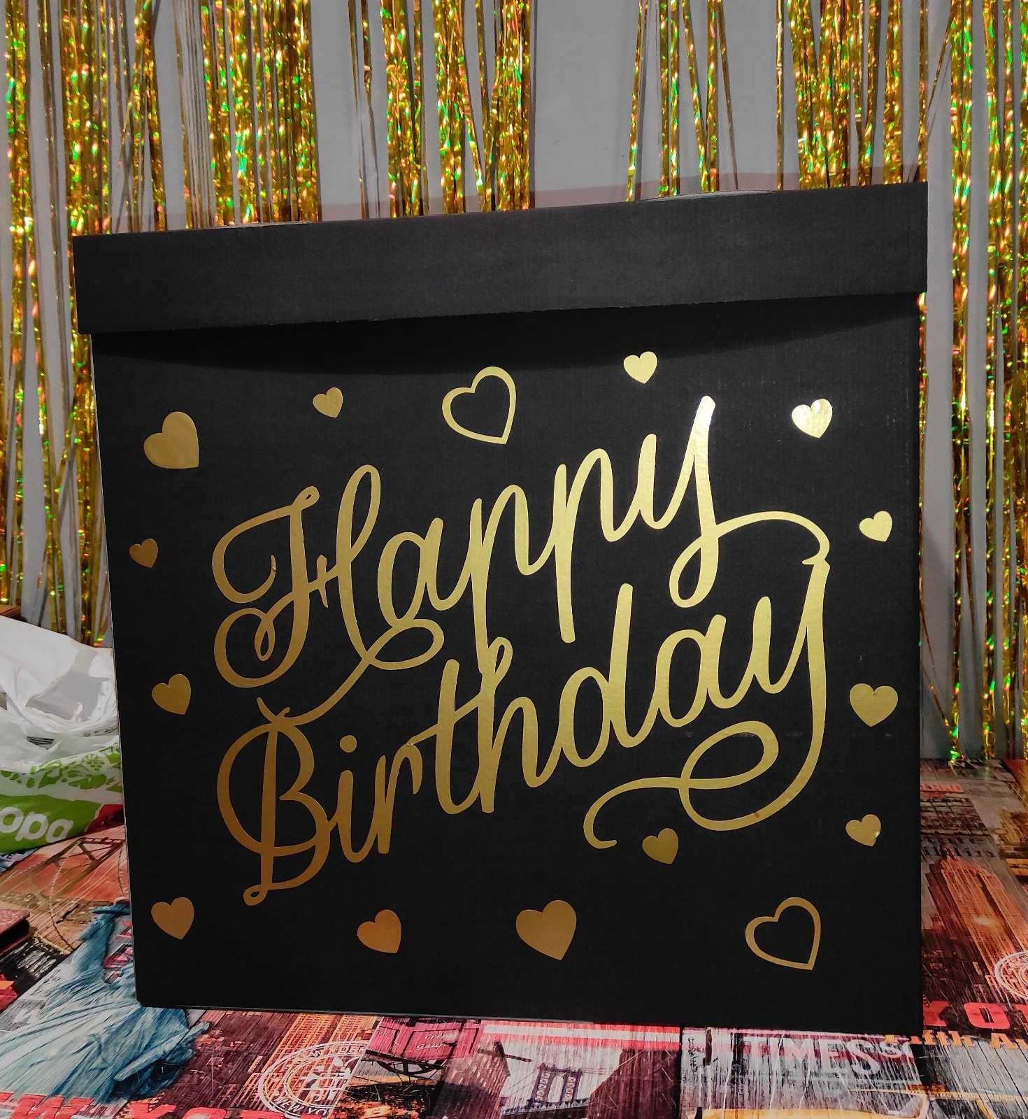 Коробка подарочная сюрприз 70*70*70 см черная с надписью "Happy birthday" золотом РКТК
Коробка подарочная сюрприз 70*70*70 см черная с надписью "Happy birthday" золотом РКТК