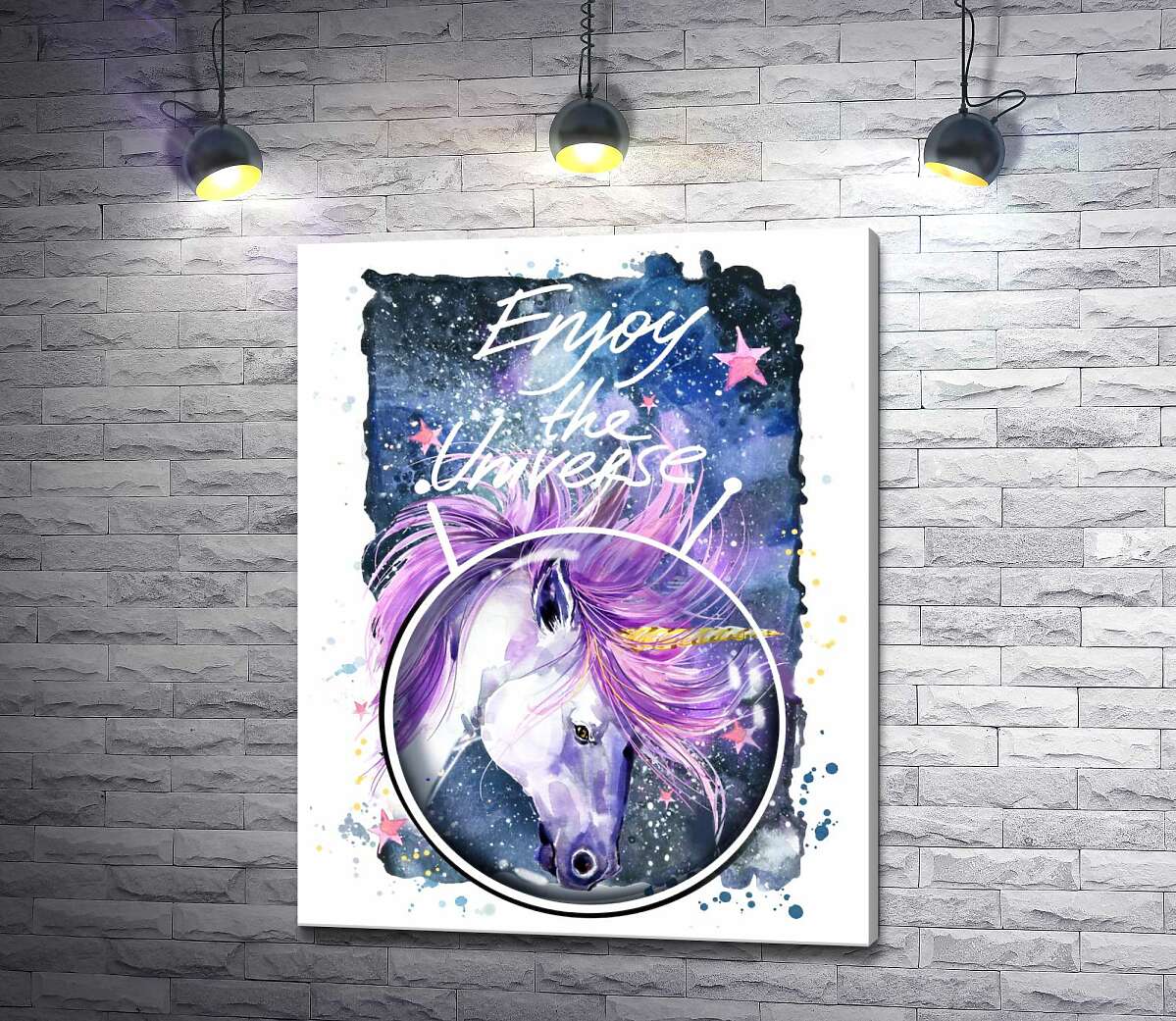 Картина ArtPoster Белый единорог в шлеме среди космоса с надписью "Enjoy the Universe" 130x166 см Модуль №1
Картина ArtPoster Белый единорог в шлеме среди космоса с надписью "Enjoy the Universe" 130x166 см Модуль №1