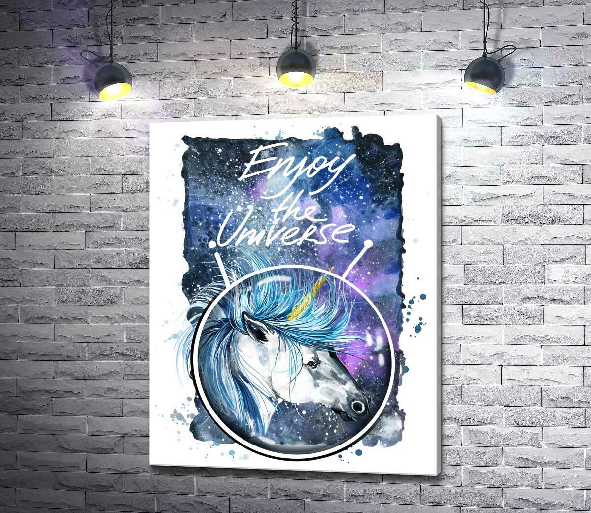 Картина ArtPoster Голубая грива единорога развевается в космическом пространстве рядом с надписью "Enjoy the Universe" 130x166 см Модуль №1
Картина ArtPoster Голубая грива единорога развевается в космическом пространстве рядом с надписью "Enjoy the Universe" 130x166 см Модуль №1