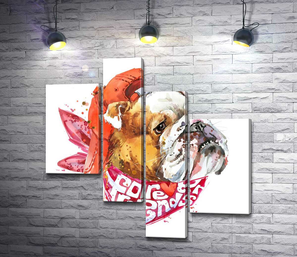 Модульная картина ArtPoster Английский бульдог в красной кепке и платке с надписью "forever friends" 130x131 см Модуль №20
Модульная картина ArtPoster Английский бульдог в красной кепке и платке с надписью "forever friends" 130x131 см Модуль №20