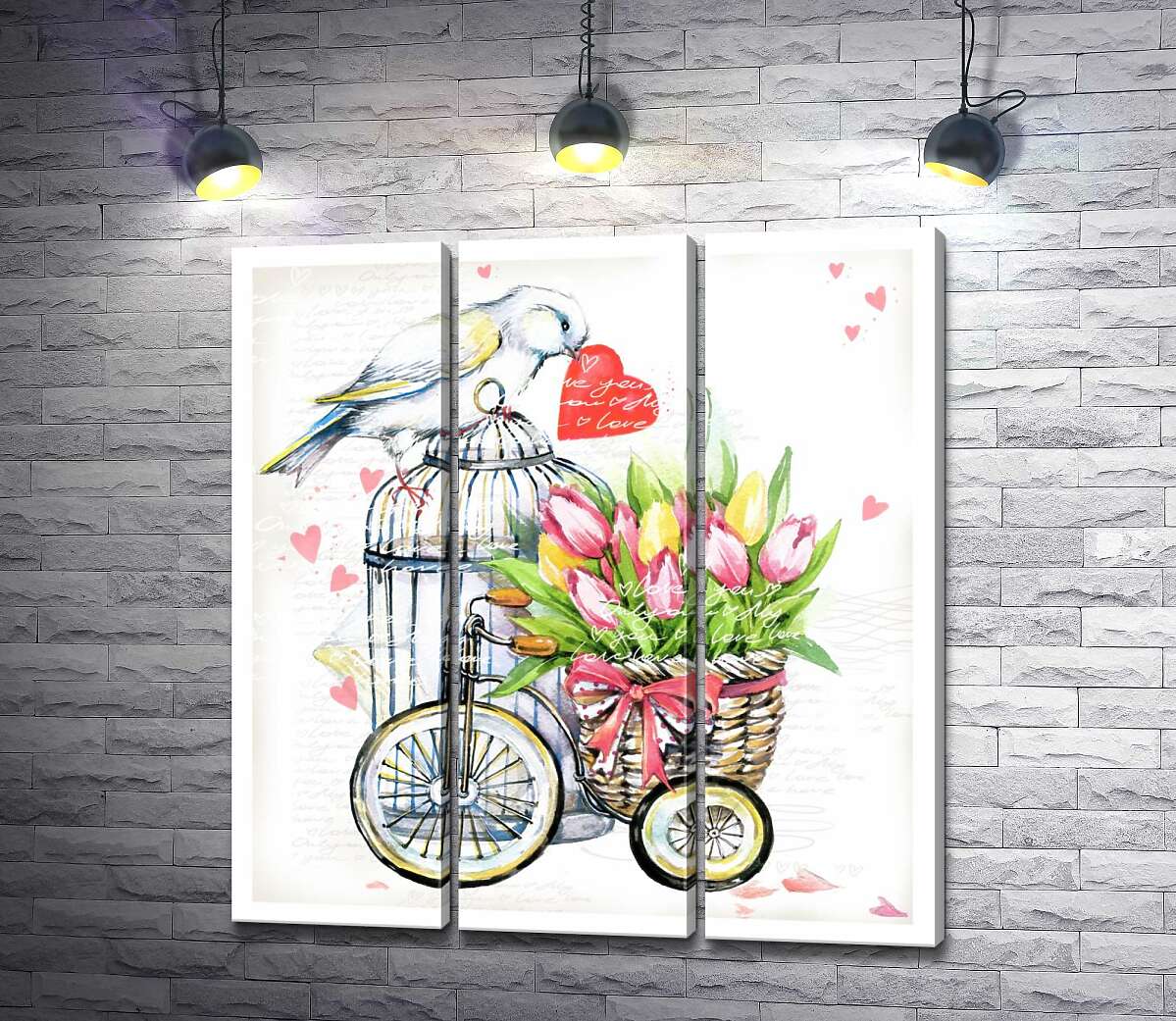 Модульная картина ArtPoster Белая птица держит сердце в клюве рядом с корзиной весенних тюльпанов на велосипеде 132x142 см Модуль №11
Модульная картина ArtPoster Белая птица держит сердце в клюве рядом с корзиной весенних тюльпанов на велосипеде 132x142 см Модуль №11