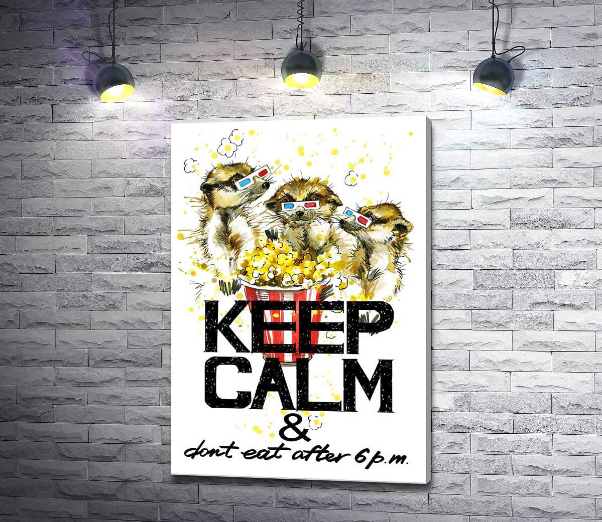Картина ArtPoster Суслики с попкорном за надписью "keep calm and don't eat after 6 p.m." 50x73 см Модуль №1
Картина ArtPoster Суслики с попкорном за надписью "keep calm and don't eat after 6 p.m." 50x73 см Модуль №1