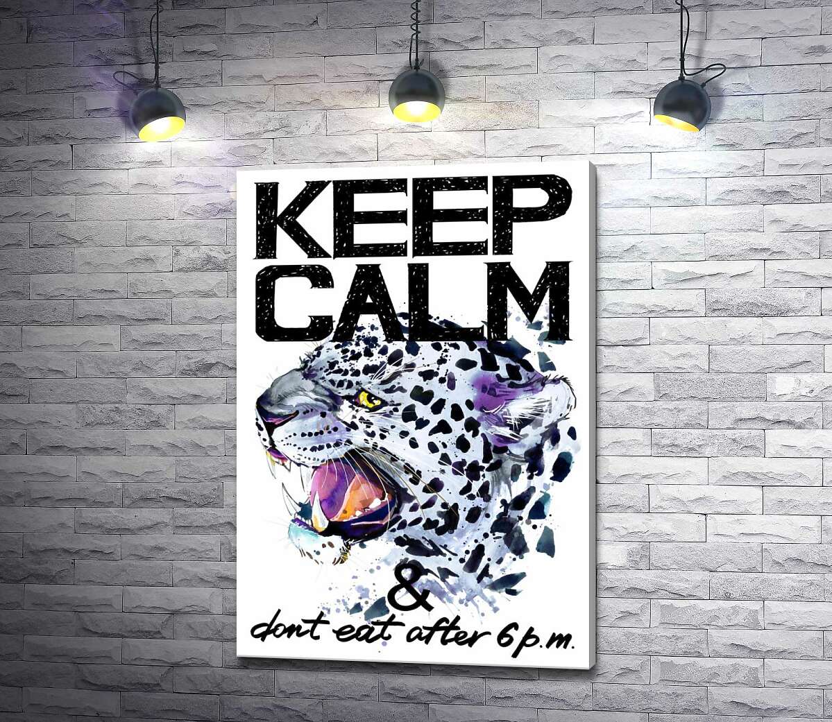 Картина ArtPoster Хищный леопард среди надписи "keep calm and don't eat after 6 p.m." 130x190 см Модуль №1
Картина ArtPoster Хищный леопард среди надписи "keep calm and don't eat after 6 p.m." 130x190 см Модуль №1
