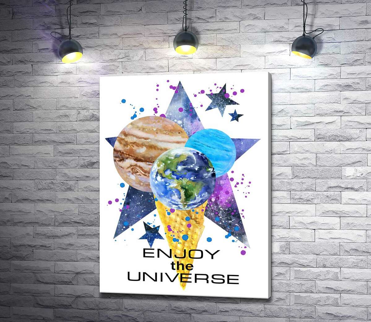 Картина ArtPoster Три планеты в рожке мороженого на космическом фоне с надписью "enjoy the universe" 100x136 см Модуль №1
Картина ArtPoster Три планеты в рожке мороженого на космическом фоне с надписью "enjoy the universe" 100x136 см Модуль №1