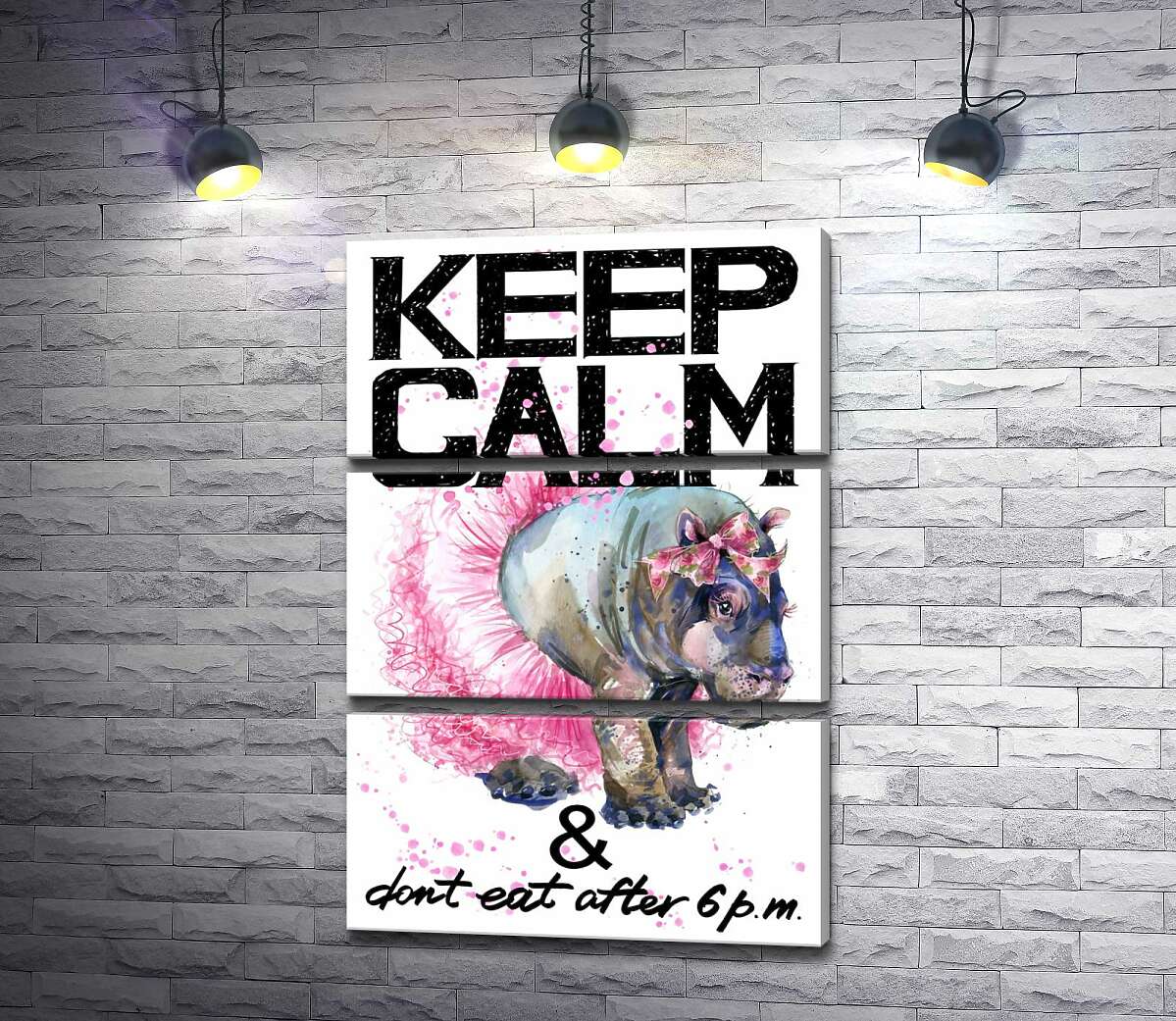 Модульная картина ArtPoster Бегемот балерина среди надписи "keep calm and don't eat after 6 p.m." 50x75 см Модуль №13
Модульная картина ArtPoster Бегемот балерина среди надписи "keep calm and don't eat after 6 p.m." 50x75 см Модуль №13