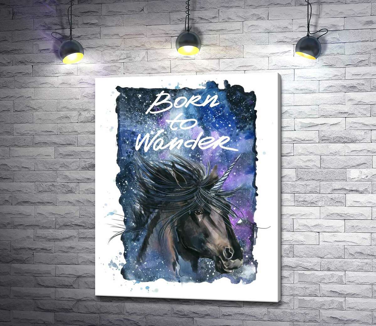 Картина ArtPoster Черный единорог на космическом фоне с надписью "born to wander" 130x166 см Модуль №1
Картина ArtPoster Черный единорог на космическом фоне с надписью "born to wander" 130x166 см Модуль №1