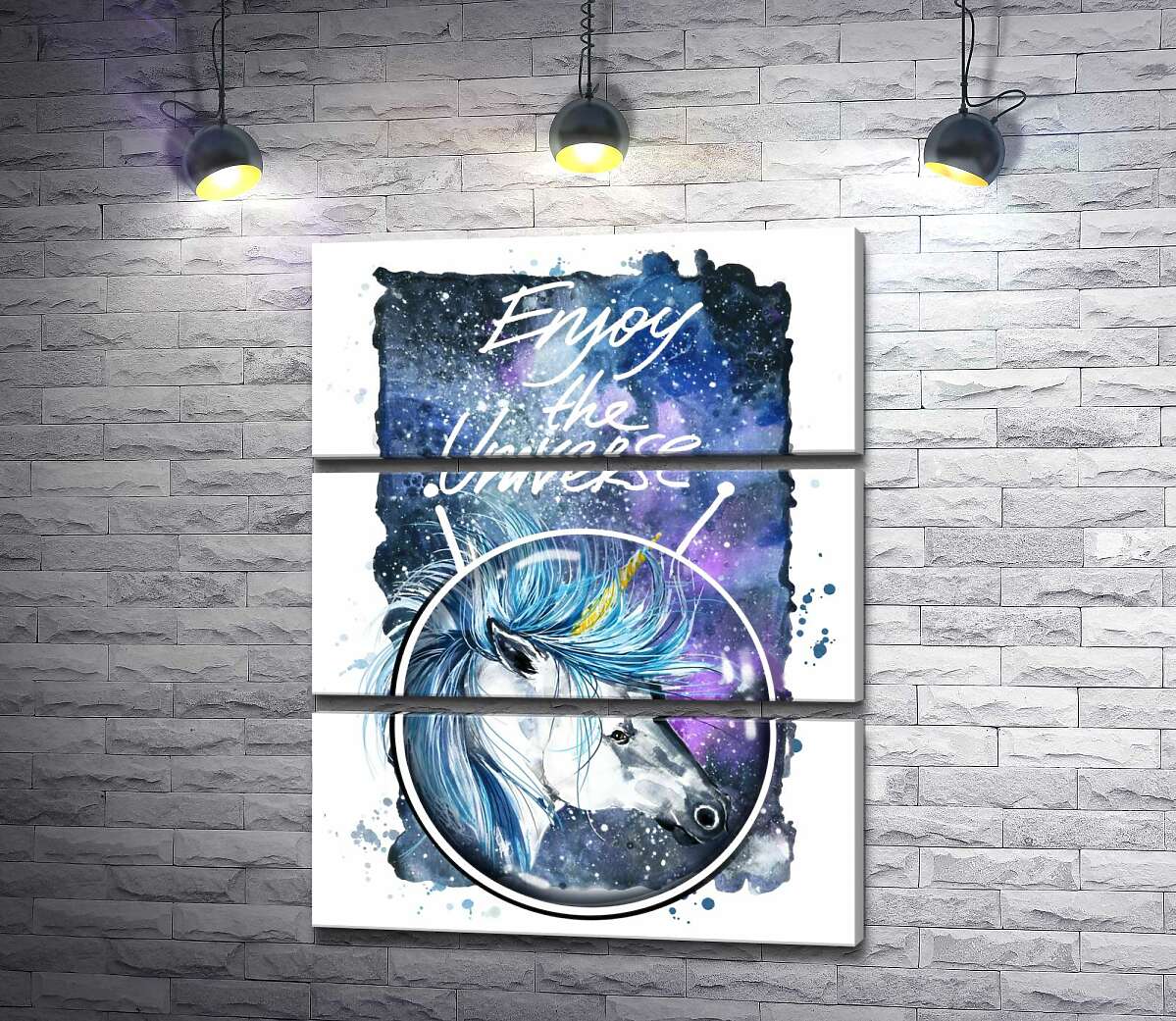 Модульная картина ArtPoster Голубая грива единорога развевается в космическом пространстве рядом с надписью "Enjoy the Universe" 50x66 см Модуль №13
Модульная картина ArtPoster Голубая грива единорога развевается в космическом пространстве рядом с надписью "Enjoy the Universe" 50x66 см Модуль №13