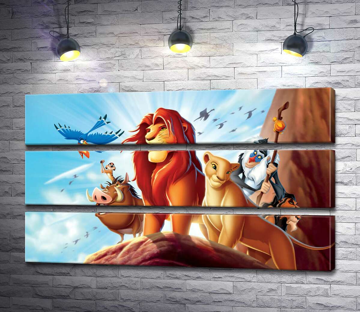 Модульная картина ArtPoster Животные – герои мультфильма "Король Лев" (The Lion King) стоят на краю скалы во главе с Симбой 107x60 см Модуль №13
Модульная картина ArtPoster Животные – герои мультфильма "Король Лев" (The Lion King) стоят на краю скалы во главе с Симбой 107x60 см Модуль №13