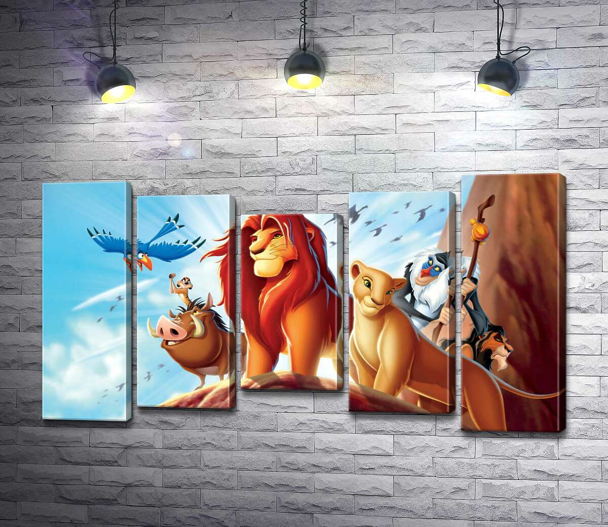 Модульная картина ArtPoster Животные – герои мультфильма "Король Лев" (The Lion King) стоят на краю скалы во главе с Симбой 100x58 см Модуль №28
Модульная картина ArtPoster Животные – герои мультфильма "Король Лев" (The Lion King) стоят на краю скалы во главе с Симбой 100x58 см Модуль №28