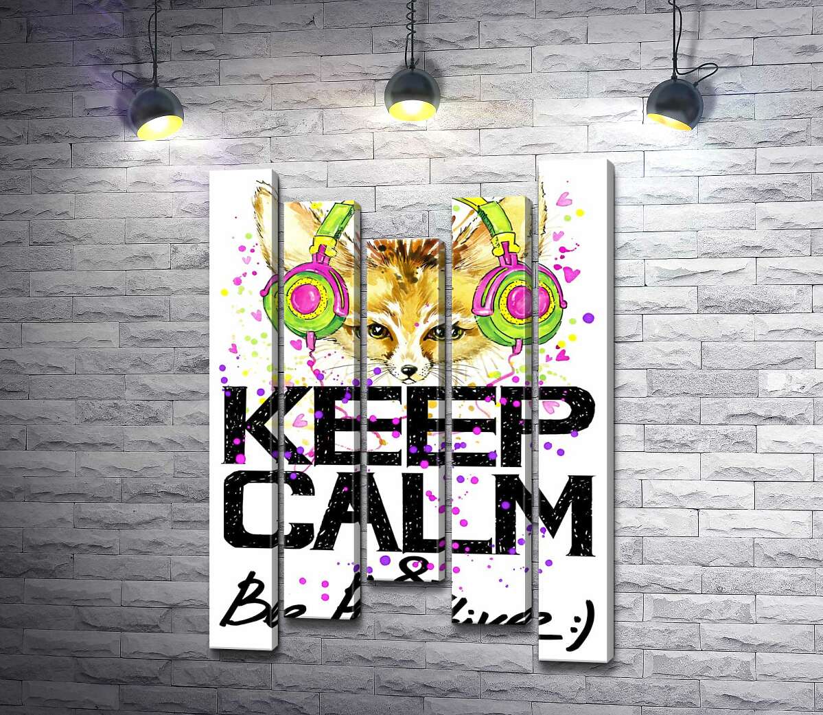 Модульная картина ArtPoster Лиса фенек в ярких наушниках над надписью "keep calm and be positive" 130x192 см Модуль №28
Модульная картина ArtPoster Лиса фенек в ярких наушниках над надписью "keep calm and be positive" 130x192 см Модуль №28