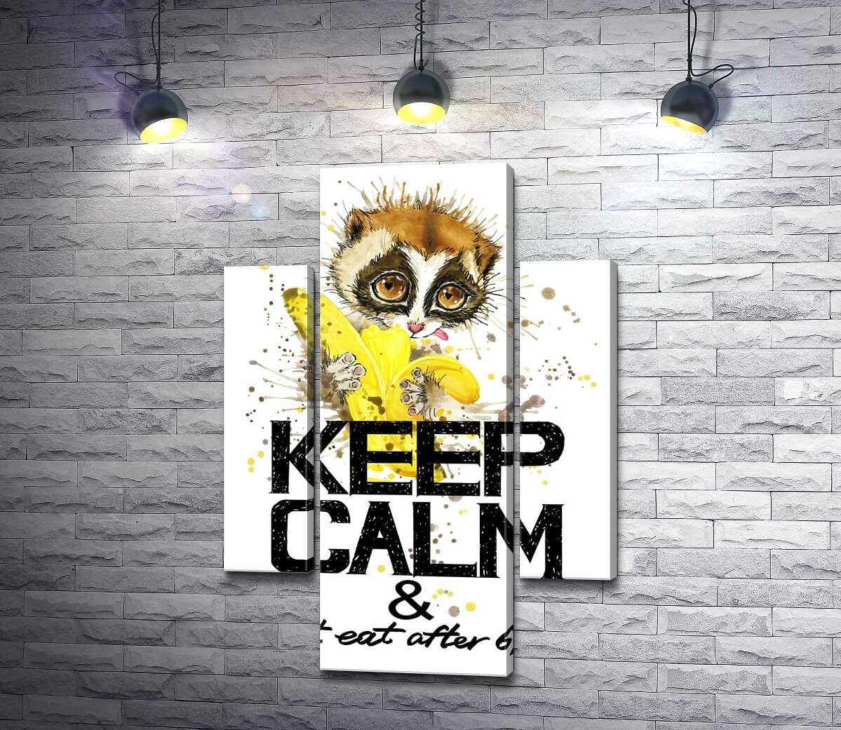 Модульная картина ArtPoster Маленький лемур ест банан над надписью "keep calm and don't eat after 6 p.m." 100x148 см Модуль №7
Модульная картина ArtPoster Маленький лемур ест банан над надписью "keep calm and don't eat after 6 p.m." 100x148 см Модуль №7