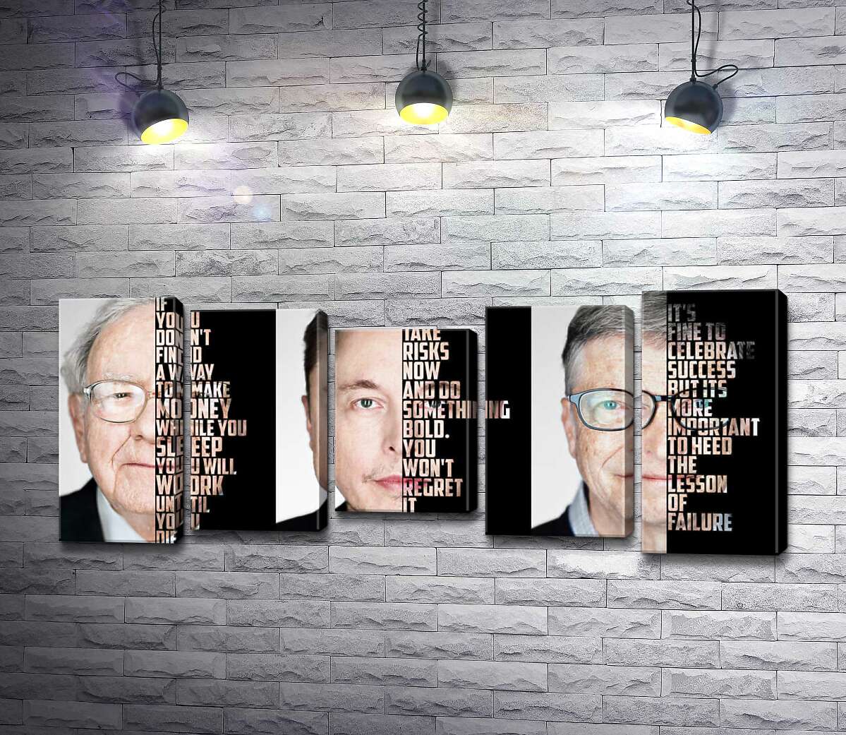 Модульная картина ArtPoster Мотивирующие цитаты самых успешных инвесторов: Уоррена Баффета (Warren Buffett), Илона Маска (Elon Musk), Билла Гейтса (Bill Gates) 130x57 см Модуль №28
Модульная картина ArtPoster Мотивирующие цитаты самых успешных инвесторов: Уоррена Баффета (Warren Buffett), Илона Маска (Elon Musk), Билла Гейтса (Bill Gates) 130x57 см Модуль №28