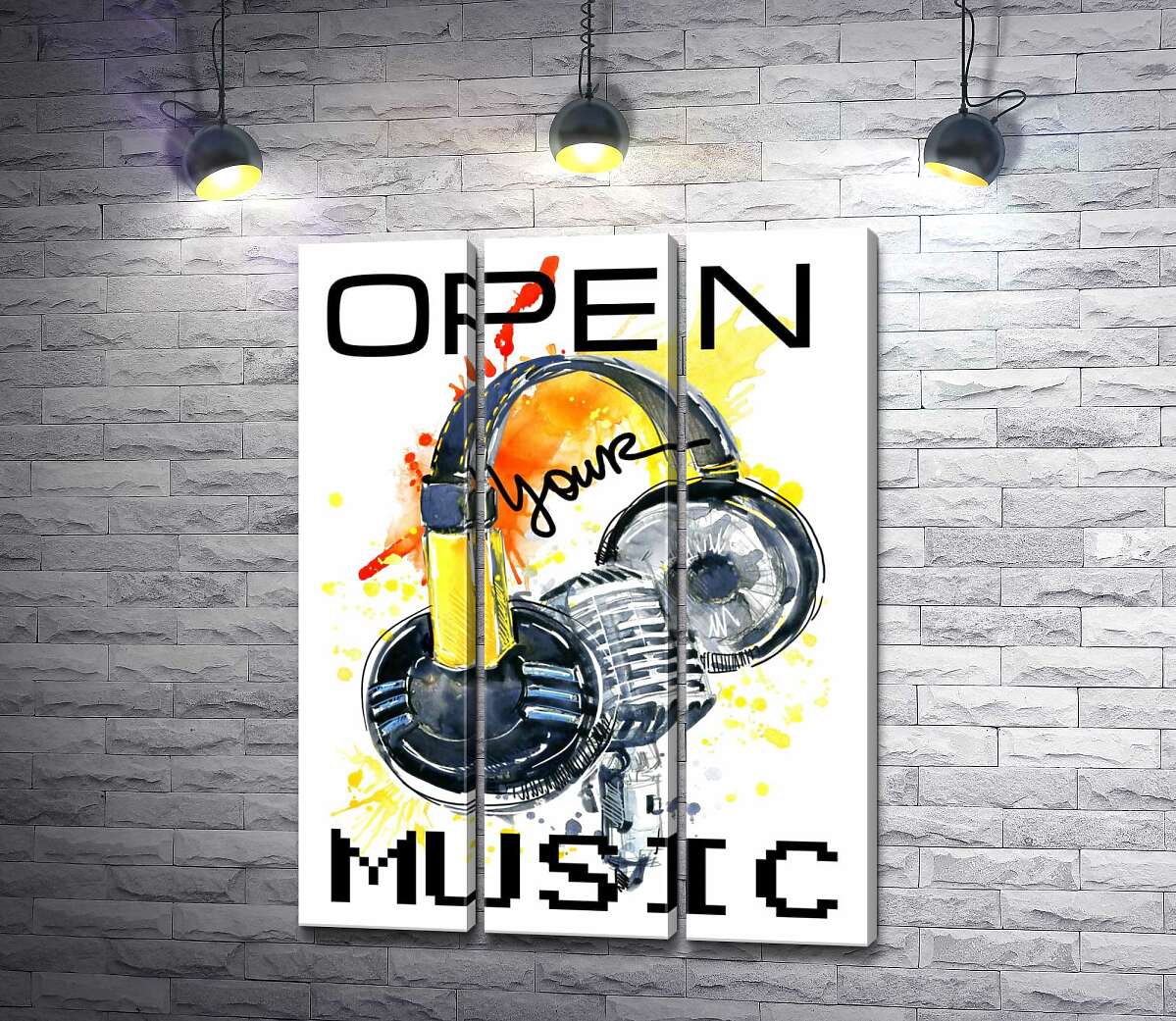Модульная картина ArtPoster Наушники и микрофон на оранжевом фоне с надписью "open your music" 132x177 см Модуль №11
Модульная картина ArtPoster Наушники и микрофон на оранжевом фоне с надписью "open your music" 132x177 см Модуль №11