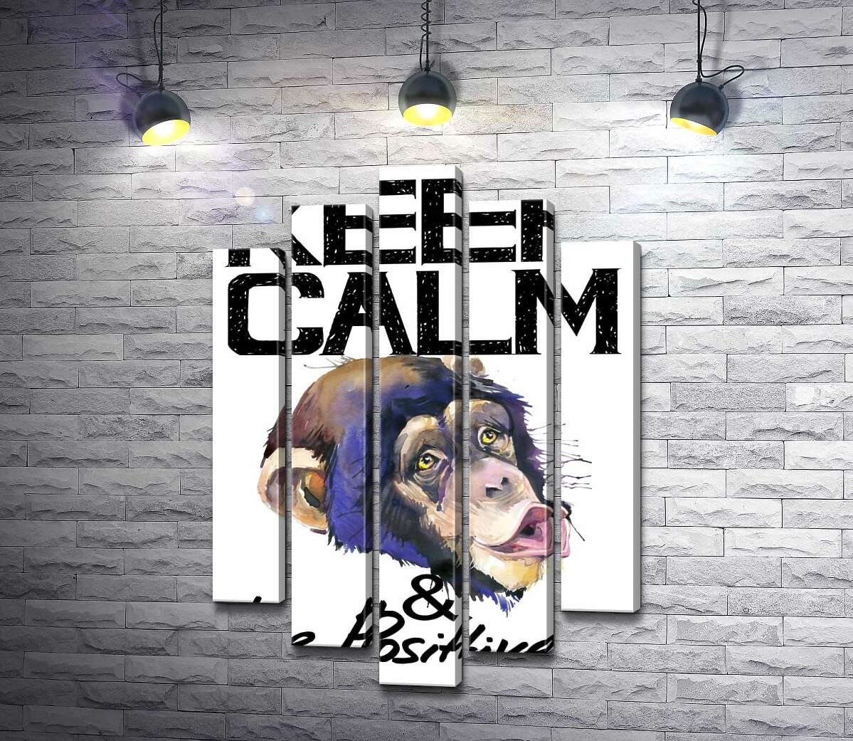 Модульная картина ArtPoster Мордочка обезьяны среди надписи "keep calm and be positive" 130x192 см Модуль №26
Модульная картина ArtPoster Мордочка обезьяны среди надписи "keep calm and be positive" 130x192 см Модуль №26