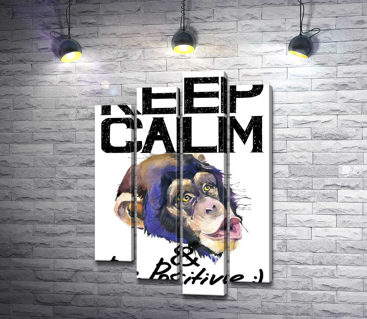 Модульная картина ArtPoster Мордочка обезьяны среди надписи "keep calm and be positive" 100x147 см Модуль №21
Модульная картина ArtPoster Мордочка обезьяны среди надписи "keep calm and be positive" 100x147 см Модуль №21