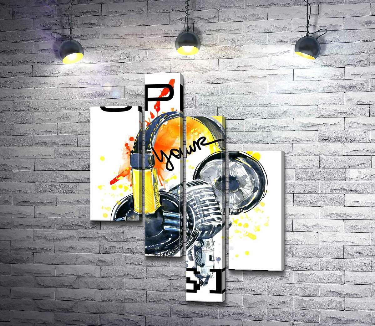 Модульная картина ArtPoster Наушники и микрофон на оранжевом фоне с надписью "open your music" 130x178 см Модуль №20
Модульная картина ArtPoster Наушники и микрофон на оранжевом фоне с надписью "open your music" 130x178 см Модуль №20