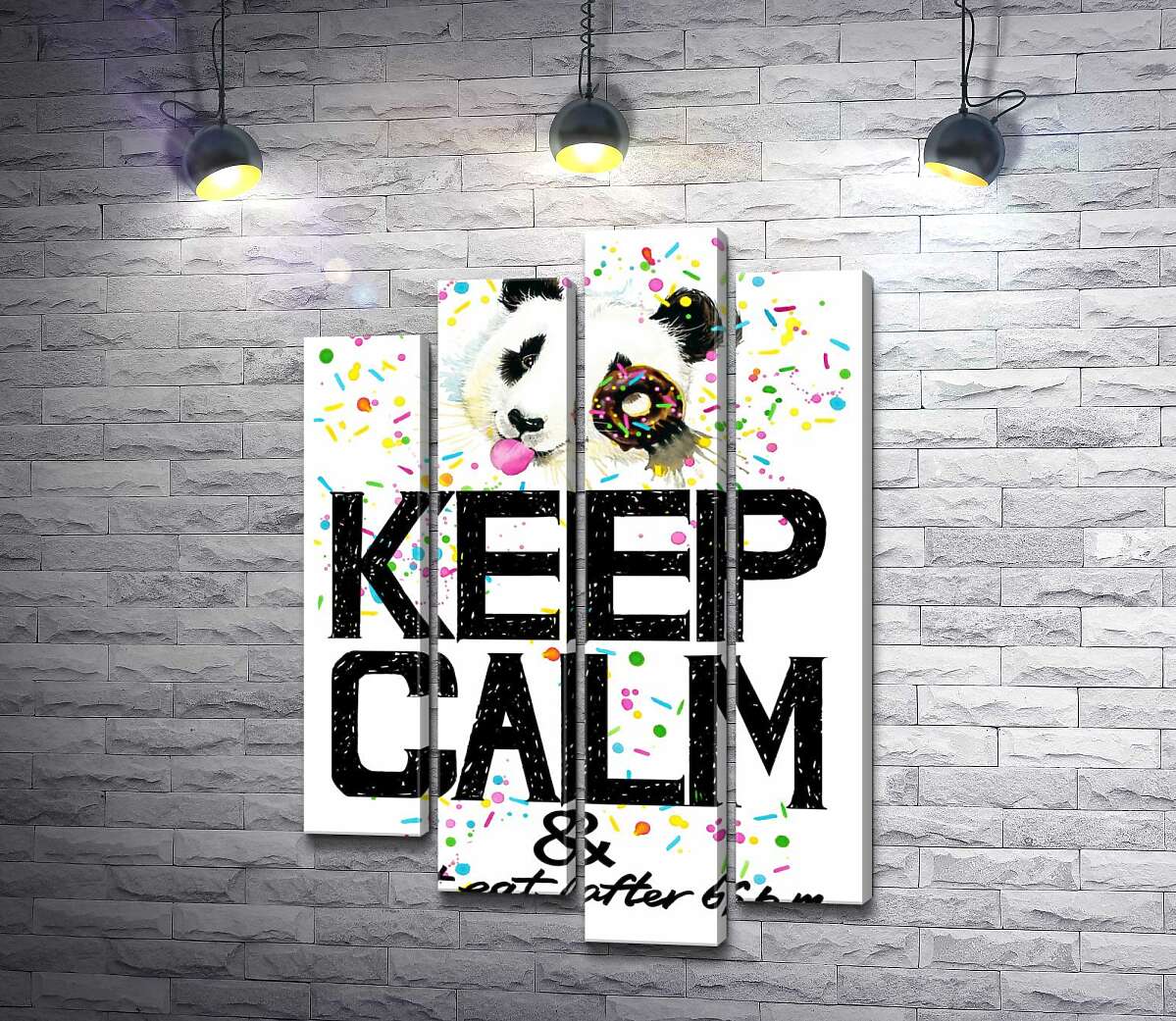 Модульная картина ArtPoster Панда с мягким донатсом над надписью "keep calm and don't eat after 6 p.m." 132x192 см Модуль №21
Модульная картина ArtPoster Панда с мягким донатсом над надписью "keep calm and don't eat after 6 p.m." 132x192 см Модуль №21