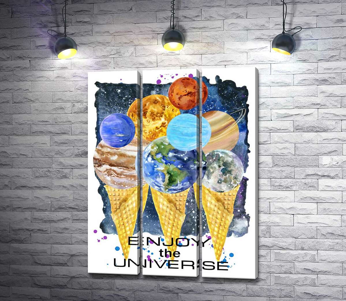 Модульная картина ArtPoster Планеты Солнечной системы собрались на рожках мороженого с надписью "enjoy the universe" 102x136 см Модуль №11
Модульная картина ArtPoster Планеты Солнечной системы собрались на рожках мороженого с надписью "enjoy the universe" 102x136 см Модуль №11