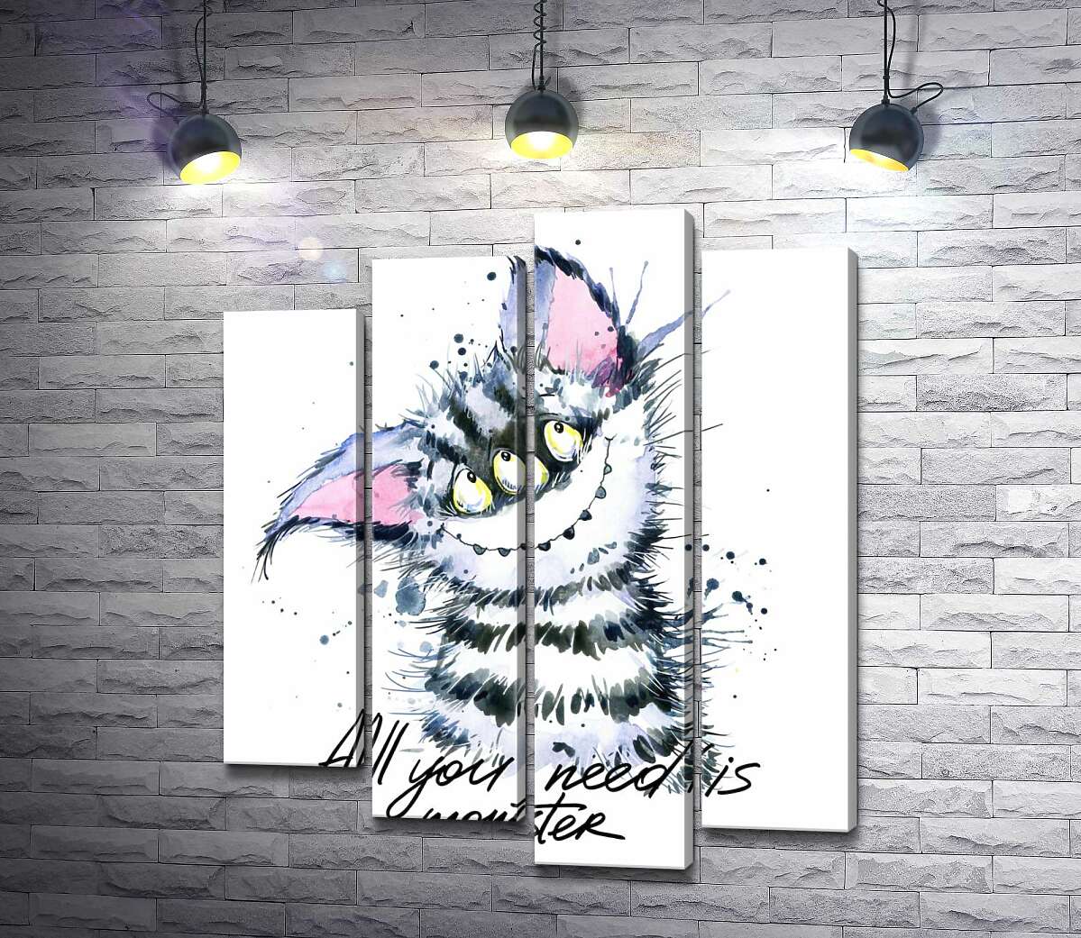 Модульная картина ArtPoster Полосатый монстр с кошачьей мордашкой и надписью "all you need is monster" 80x97 см Модуль №21
Модульная картина ArtPoster Полосатый монстр с кошачьей мордашкой и надписью "all you need is monster" 80x97 см Модуль №21