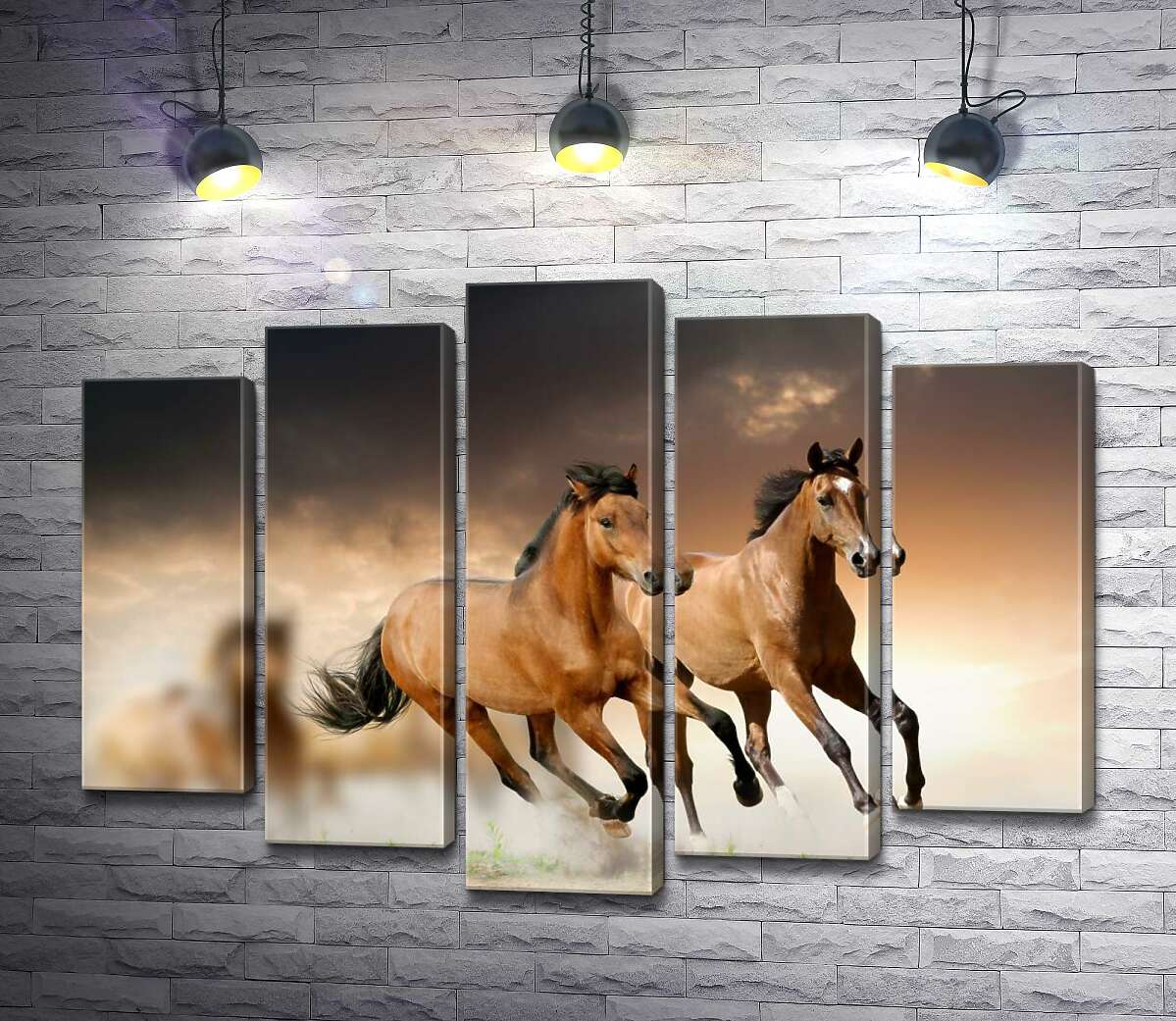 Модульная картина ArtPoster Пара гнедых лошадей скачет впереди табуна 100x73 см Модуль №26
Модульная картина ArtPoster Пара гнедых лошадей скачет впереди табуна 100x73 см Модуль №26