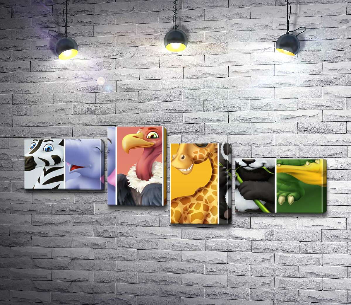 Модульная картина ArtPoster Портреты животных: зебра, слон, гриф, жираф, панда, крокодил 130x51 см Модуль №20
Модульная картина ArtPoster Портреты животных: зебра, слон, гриф, жираф, панда, крокодил 130x51 см Модуль №20