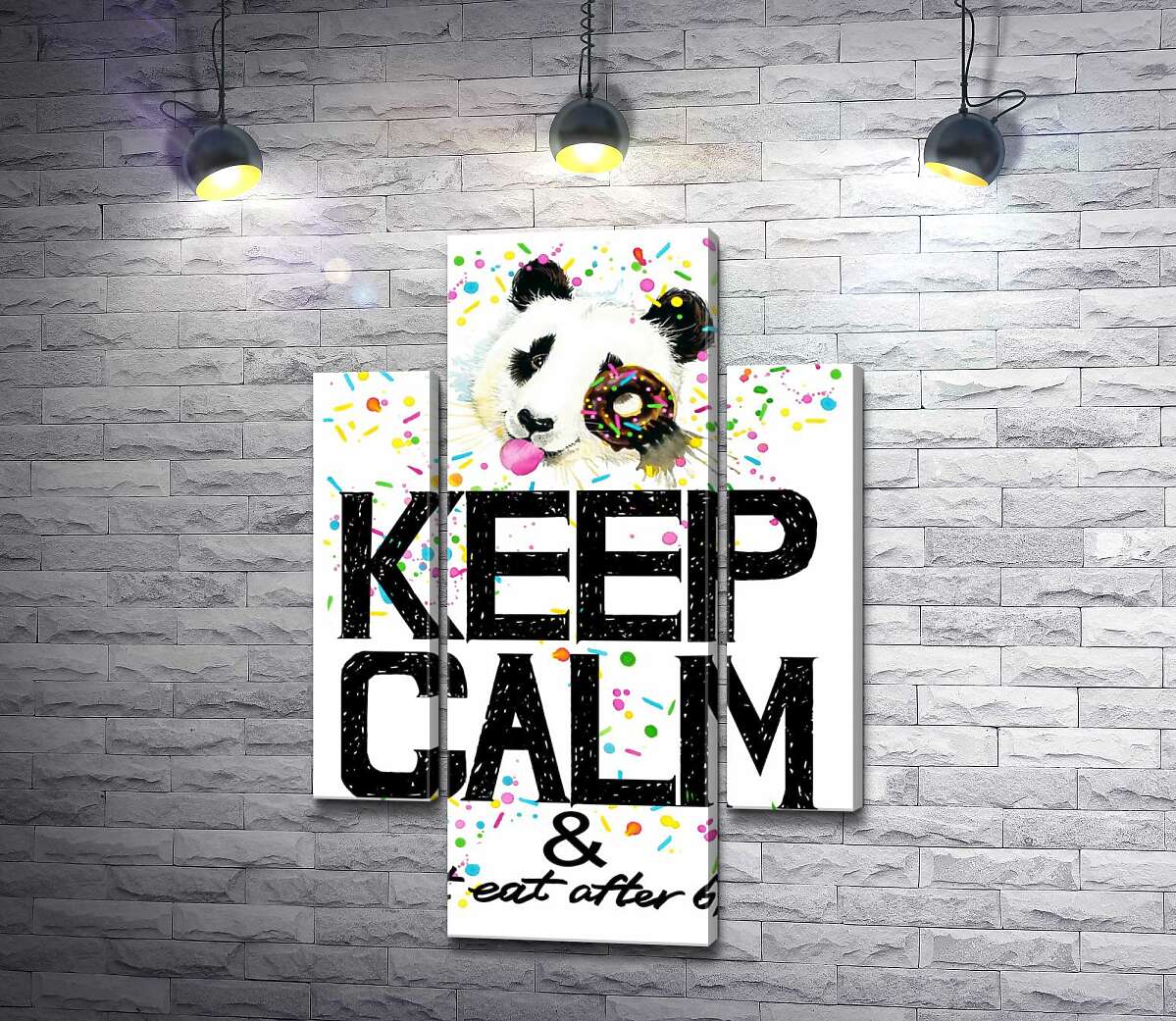 Модульная картина ArtPoster Панда с мягким донатсом над надписью "keep calm and don't eat after 6 p.m." 131x190 см Модуль №7
Модульная картина ArtPoster Панда с мягким донатсом над надписью "keep calm and don't eat after 6 p.m." 131x190 см Модуль №7