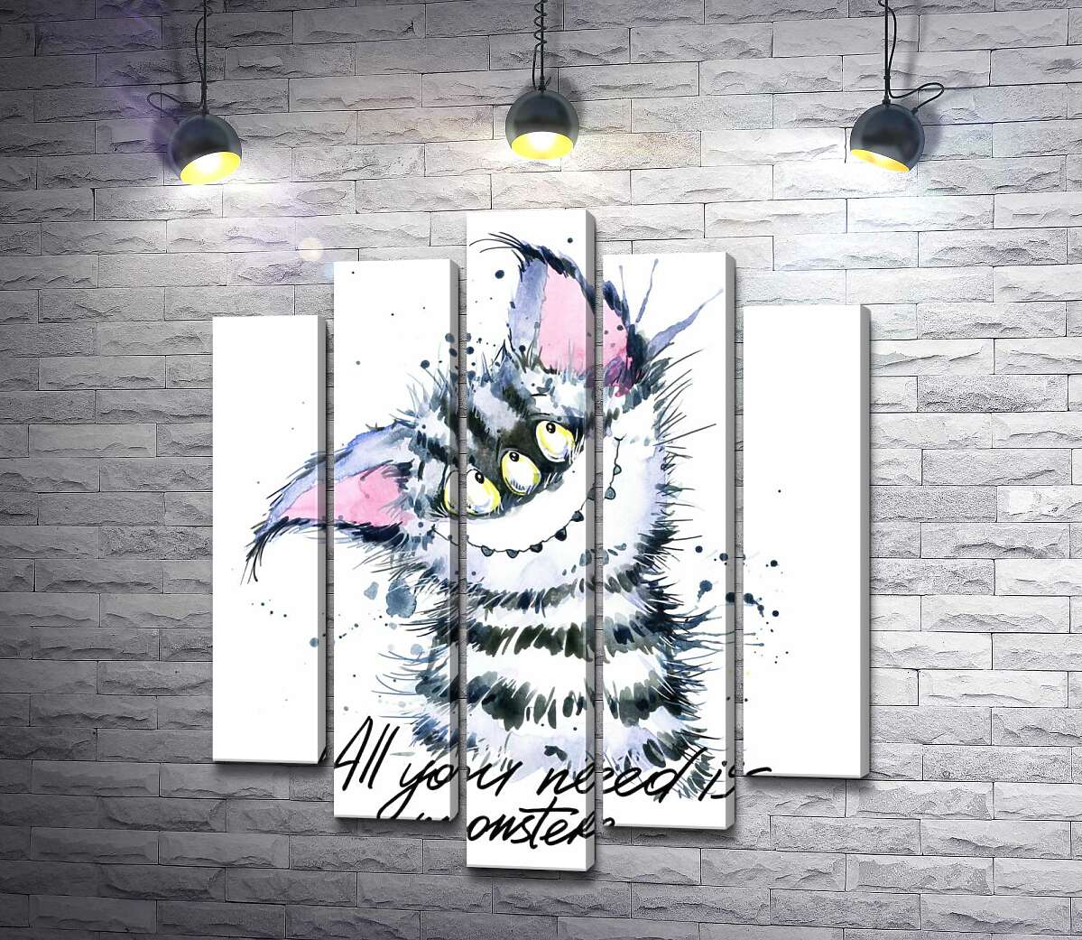 Модульная картина ArtPoster Полосатый монстр с кошачьей мордашкой и надписью "all you need is monster" 130x156 см Модуль №26
Модульная картина ArtPoster Полосатый монстр с кошачьей мордашкой и надписью "all you need is monster" 130x156 см Модуль №26