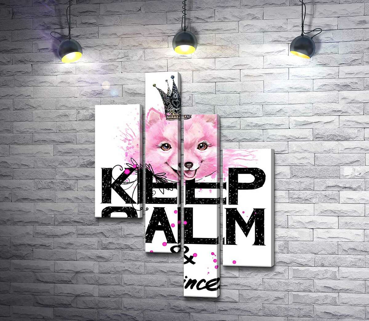 Модульная картина ArtPoster Розовый померанский шпиц с ажурной короной над надписью "keep calm and be princess" 130x191 см Модуль №20
Модульная картина ArtPoster Розовый померанский шпиц с ажурной короной над надписью "keep calm and be princess" 130x191 см Модуль №20
