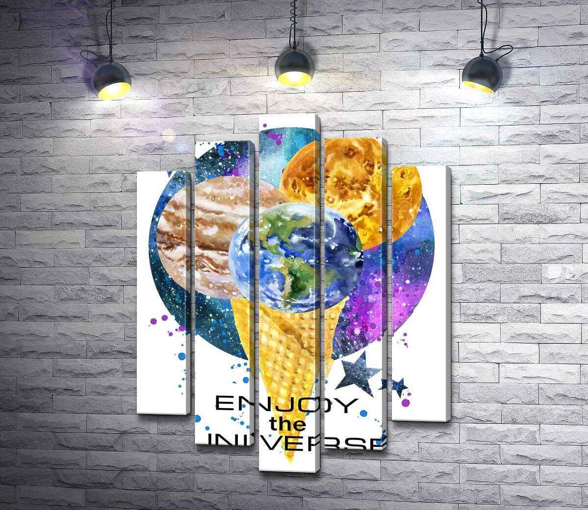 Модульная картина ArtPoster Рожок мороженого с планетами и надписью "enjoy the universe" 130x179 см Модуль №26
Модульная картина ArtPoster Рожок мороженого с планетами и надписью "enjoy the universe" 130x179 см Модуль №26