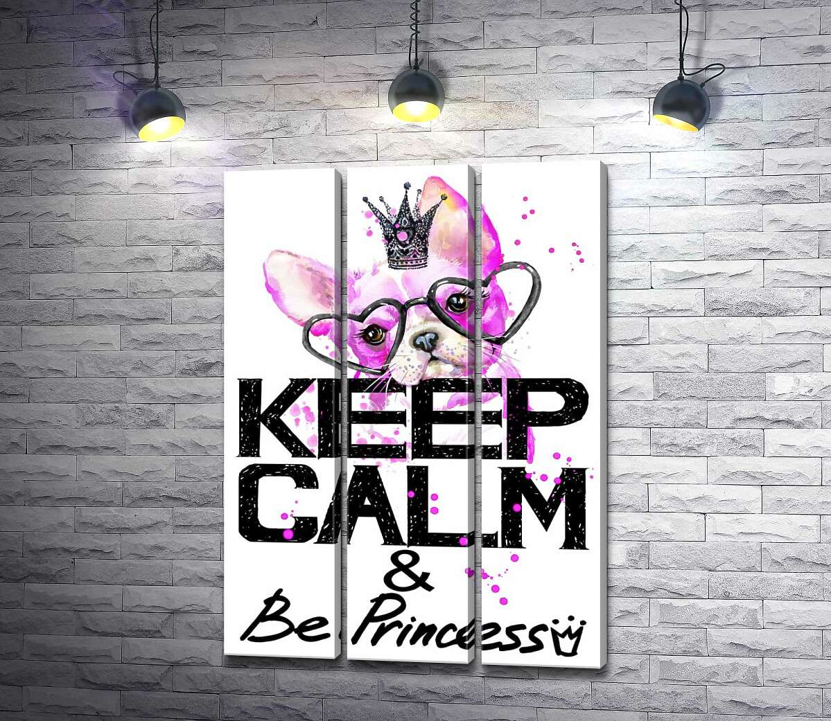 Модульная картина ArtPoster Розовый бульдог в очках и короне над надписью "keep calm and be princess" 60x88 см Модуль №11
Модульная картина ArtPoster Розовый бульдог в очках и короне над надписью "keep calm and be princess" 60x88 см Модуль №11
