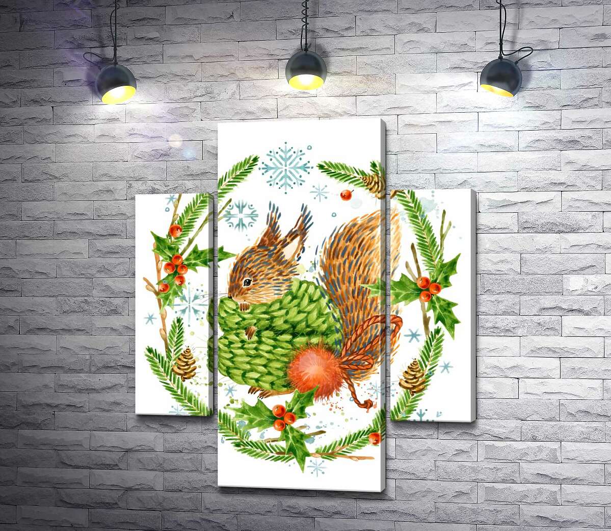 Модульная картина ArtPoster Пушистая белка закуталась в шарф среди венка из остролиста и елки 131x159 см Модуль №7
Модульная картина ArtPoster Пушистая белка закуталась в шарф среди венка из остролиста и елки 131x159 см Модуль №7