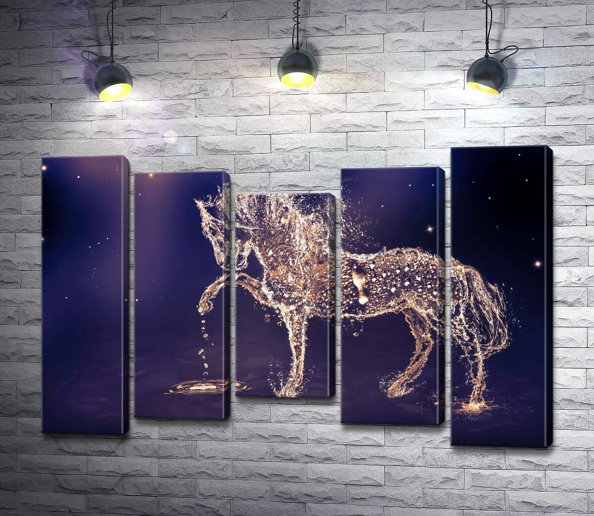 Модульная картина ArtPoster Прозрачный силуэт лошади из искрящихся капель воды 100x69 см Модуль №28
Модульная картина ArtPoster Прозрачный силуэт лошади из искрящихся капель воды 100x69 см Модуль №28