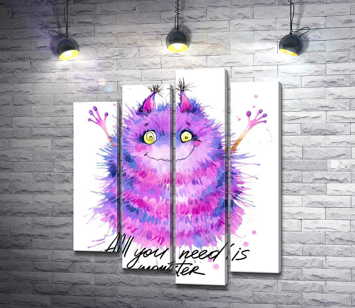 Модульная картина ArtPoster Пушистый фиолетовый монстр с надписью "all you need is monster" 80x97 см Модуль №21
Модульная картина ArtPoster Пушистый фиолетовый монстр с надписью "all you need is monster" 80x97 см Модуль №21