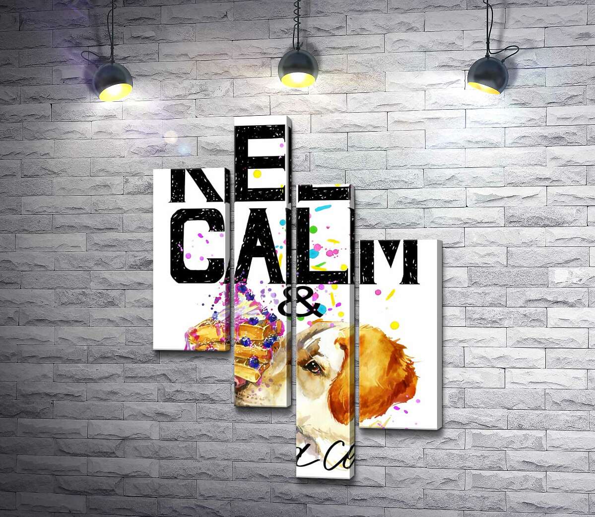 Модульная картина ArtPoster Собака с тортом на носу среди надписи " keep calm and take a cake " 130x191 см Модуль №20
Модульная картина ArtPoster Собака с тортом на носу среди надписи " keep calm and take a cake " 130x191 см Модуль №20